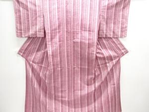 縞に抽象模様織り出し手織り紬単衣着物